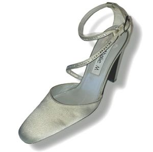 Nathalie M Diamond Ankle Strap Satin Heels Gray 6